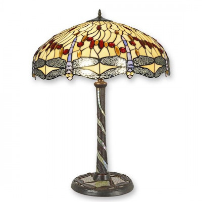 Lampa de masa Tiffany cu abajur bej si libelule argintii TA-152 foto