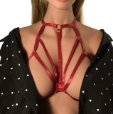 Top Harness Jasmine Elastic si Reglabil, Aspect Lucios, Rosu, XS-L, Guilty Toys