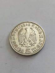 Moneda argint 5 Mark 1935 D Paul von Hindenburg -Germania foto