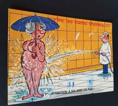 Carte poștală vintage umoristică franțuzească -Vive les cures thermales, anii &amp;#039;70, colecție rară foto