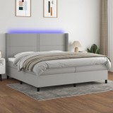 Cumpara ieftin Pat cu arcuri, saltea și LED, gri deschis, 200x200 cm, textil