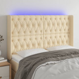 Tablie de pat cu LED, crem, 147x16x118/128 cm, textil GartenMobel Dekor, vidaXL