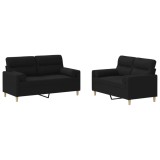 Cumpara ieftin Set de canapele cu perne, 2 piese, negru, material textil