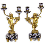Pereche de sfesnice cu doua brate din portelan cu bronz NN-78, Decorative