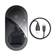 Incarcator wireless Qi 2in1 Baseus Simple 18W pt telefon si Apple Airpods (transparent) foto