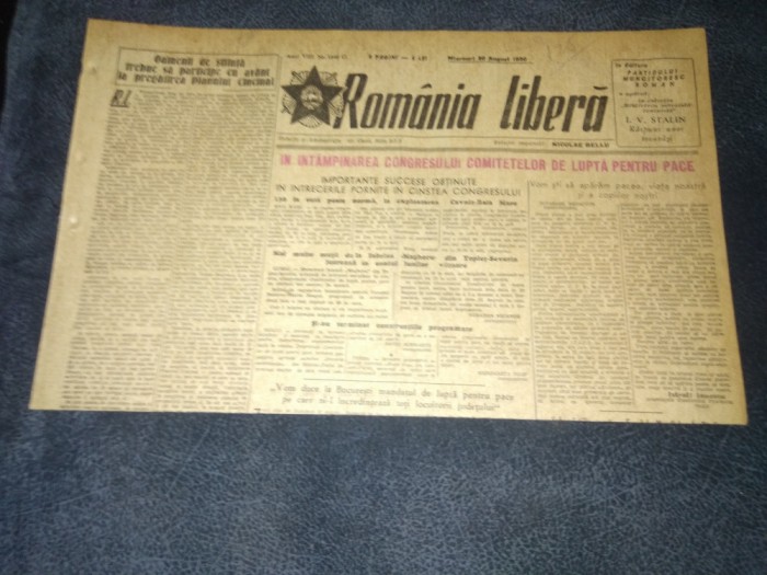 ZIARUL ROMANIA LIBERA 30 AUGUST 1950 RAZBOI COREEA