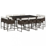 Cumpara ieftin Set mobilier de gradina cu perne, 11 piese, maro, poliratan