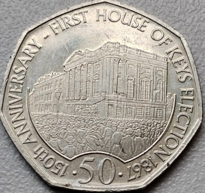50 pence 2017 Isle of Man, First House of Keys Election, km#1584 foto