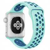 Cumpara ieftin Curea iUni compatibila cu Apple Watch 1/2/3/4/5/6/7, 38mm, Silicon Sport, Turquoise/Blue