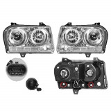 Set faruri Chrysler 300c (Lx), 09.2004-2008, Model 300, partea Stanga+Dreapta, Tuning, Fata, Tip=USA; H1+HB4+LED+PY27/7W; manual; transparent, argint, Rapid