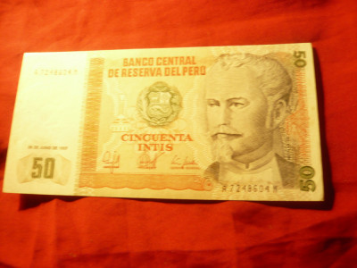 Bancnota 50 intis Peru 1967 , cal. NC foto