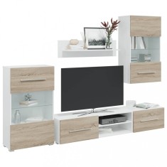 vidaXL Unități TV 5 piese cu iluminare LED lemn de lemn stejar Sonoma 3324231