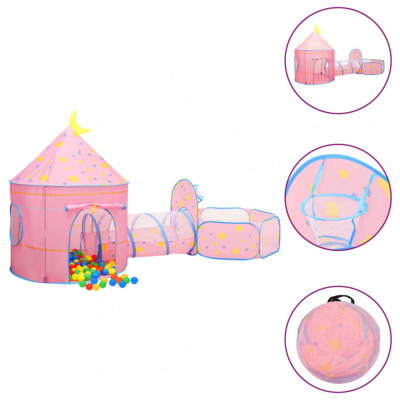 vidaXL Cort de joacă pentru copii cu 250 bile, roz, 301x120x128 cm foto