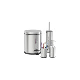 Set de baie Zilan ZLN4605, 4 in 1, Cos menajer de 3 litri, Perie WC, Suport sapun lichid, Suport periute de dinti, Inox