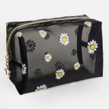 Portfard din plasă cu model margarete, 17x7x11 cm, negru, CMCLASS