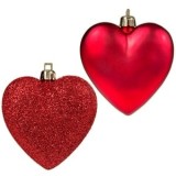 Set Ornamente Craciun Inimi Rosii Mat Glitter 7cm (6 Bucati), Plastic - CMCLASS