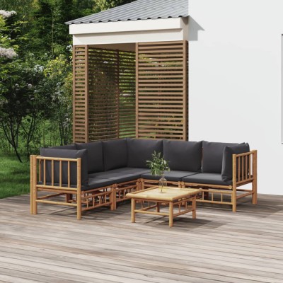 vidaXL Set mobilier de grădină cu perne gri &amp;icirc;nchis, 6 piese, bambus 3155220 foto