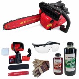 Cumpara ieftin Pachet: Drujba pe benzina pentru Constructii Motoyama, 2T, 2.5 CP, lama 25 cm, Easy Start + Ochelari, Manusi, 1 ulei amestec 500 ml, 1 ulei de lant 1