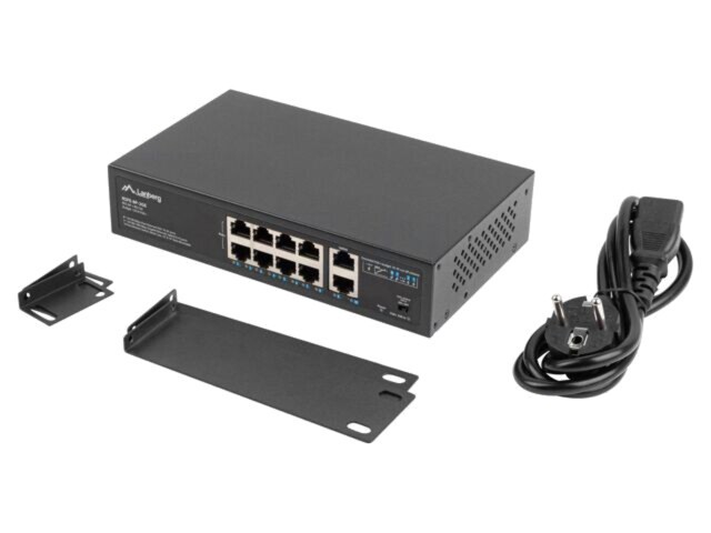 Switch Ethernet LANBERG RSFE-8P-2GE-120 IEC C14, 10x RJ45 Gigabit 250m