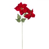 Floare Decorativă Poinsettia, Tulpină Lungă, Petale Catifelate Roșii, Glitter