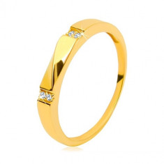 Inel verighetă din aur, 585– zirconii transparente, val lucios, brațe netede, 3 mm - Marime inel: 58