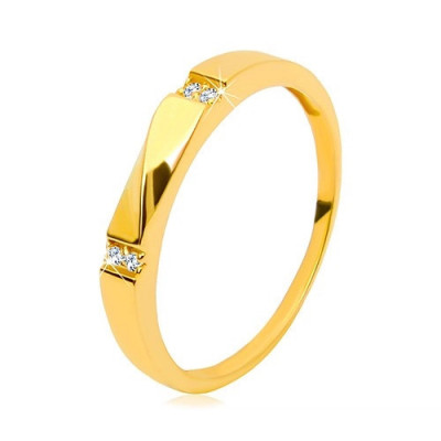 Inel verighetă din aur, 585&amp;ndash; zirconii transparente, val lucios, brațe netede, 3 mm - Marime inel: 58 foto
