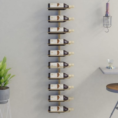 Suport sticle de vin, de perete, 10 sticle, auriu, metal foto