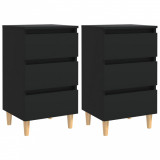 Cumpara ieftin Noptiere cu picioare lemn masiv, 2 buc., negru, 40x35x69 cm