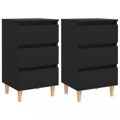 vidaXL Noptiere cu picioare lemn masiv, 2 buc., negru, 40x35x69 cm
