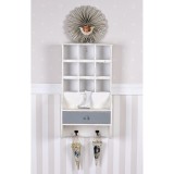 Bufet Perete Lemn Masiv Antichizat Alb Gri 68cm, Rafturi &amp; Sertar, Mobilier Living/Bucatarie, SOD038