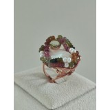 Cumpara ieftin Inel Argint 925 placat aur roz cu Turmalină, Perlă Baroc &amp; Cuarț Citrin. Inel damă reglabil, Special Plus, Handmade Italy. Cutie cadou