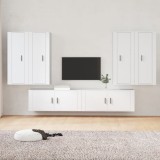Set dulap TV, 6 piese, alb, lemn prelucrat