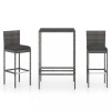 Set mobilier bar de gradina, cu perne, 3 piese, gri, poliratan