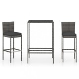 VidaXL Set mobilier bar de grădină, cu perne, 3 piese, gri, poliratan