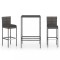 Set mobilier bar de gradina, cu perne, 3 piese, gri, poliratan