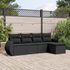 vidaXL Set mobilier de gradina cu perne, 5 piese, negru, poliratan foto