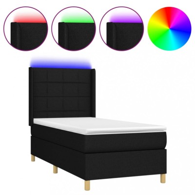 Pat cu arcuri, saltea si LED, negru, 80x200 cm, textil foto
