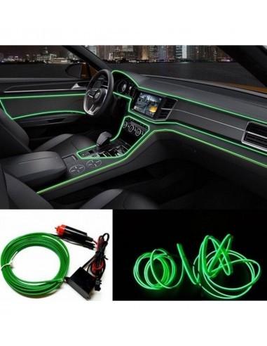 Fir neon auto electroluminiscent El Wire 3m cu lumina Verde cu droser si mufa bricheta