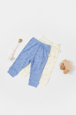 Set 2 pantalonasi Printed, BabyCosy, 50% modal+50% bumbac, Ecru/Lavanda (Marime: 12-18 Luni) foto