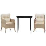 Set mobilier de gradina cu perne, 3 piese, bej, poliratan