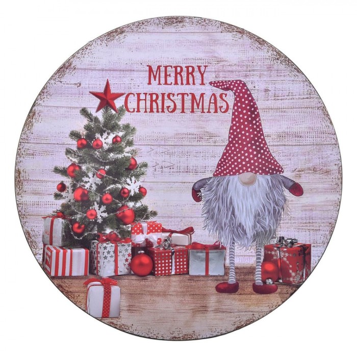 Platou Decorativ, Crăciun, Gnome cu Brad &Icirc;mpodobit și Cadouri, Plastic, 40cm