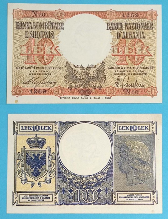 Albania 10 Lek 1940 &#039;Ocupația Italiană&#039; aUNC serie: 1269 60 p#11