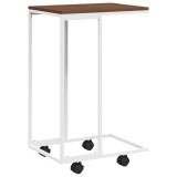 Cumpara ieftin Masuta laterala cu roti, alb/maro, 40x30x63,5 cm lemn prelucrat