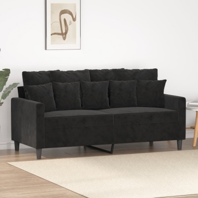 vidaXL Canapea cu 2 locuri, negru, 140 cm, catifea 359308 foto