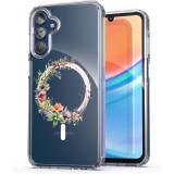 Husa pentru samsung galaxy a15 4g, atasare magnetica, magsafe, pink wreath 21, clear