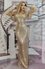 Rochie Lunga Paiete Eleganta Caisa Ocazie Maneci Franjurate Decolteu Rotund M, M/L