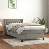 VidaXL Pat box spring cu saltea, gri deschis, 90x200 cm, catifea 3131117