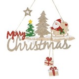 Decoratiune Suspendabila Craciun Din Lemn, Tablita Merry Christmas Mos Craciun Sanie, 28cm