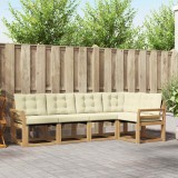 Set canapele gradina exterior vidaXL, 5 piese, lemn acacia, perne alb crem, confortabil