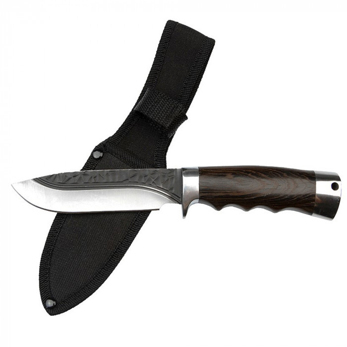 Cutit de vanatoare IdeallStore&reg;, Bohemian Blade, 23 cm, otel inoxidabil, maro, teaca inclusa